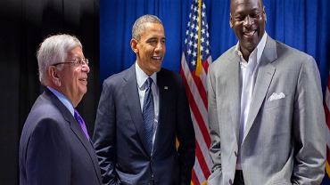 Barack Obama w towarzystwie Michaela Jordana i byłego komisarza NBA Davida Sterna